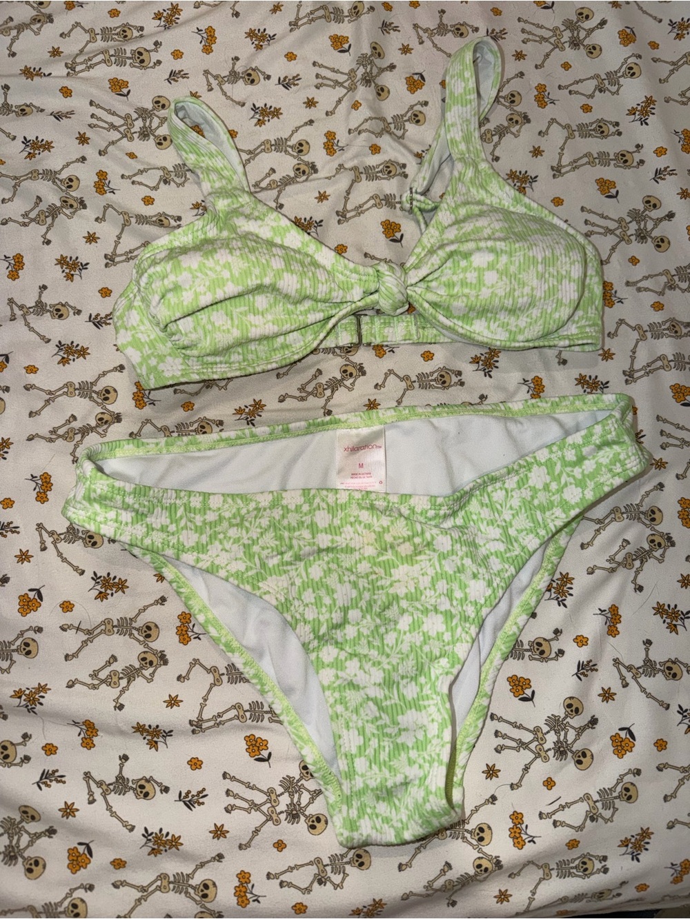 Xhilaration Light Green Floral Tie-Front Bikini Set